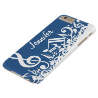 Personalized Jumbled Musical Notes Blue and White Barely There iPhone 6 Plus Case