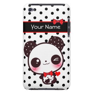 Personalized Kawaii panda on black polka dots casematecase