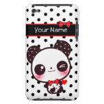 Personalized Kawaii panda on black polka dots Barely There iPod Cover