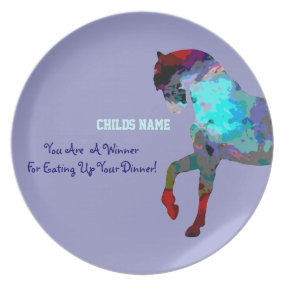 Personalized Kids Picky Eaters Plate - Blue Horse