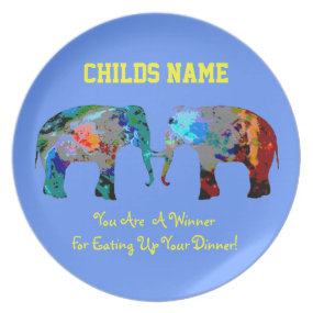 Personalized Kids Picky Eaters Plate -Elephants