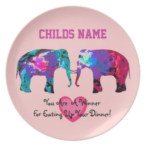 Personalized Kids Picky Eaters Plate - Elephants2