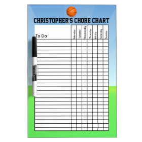 Personalized Kid's Sports Basketball Chore Chart Dry-Erase Whiteboard