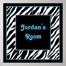 Personalized Kids Wall Decor - Zebra and Blue Poster