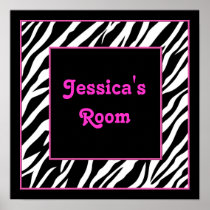 Personalized Kids Wall Decor - Zebra and Pink Poster
