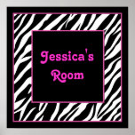 Personalized Kids Wall Decor - Zebra and Pink Poster