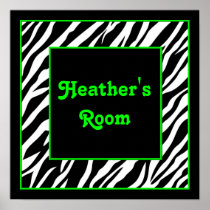 Personalized Kids Wall Decor - Zebra & Lime Green Posters