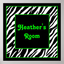 Personalized Kids Wall Decor - Zebra & Lime Green Posters