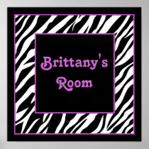 Personalized Kids Wall Decor - Zebra & Purple Poster