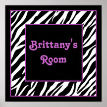 Personalized Kids Wall Decor - Zebra & Purple Poster