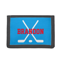 Personalized kids wallet with ice hockey sticks