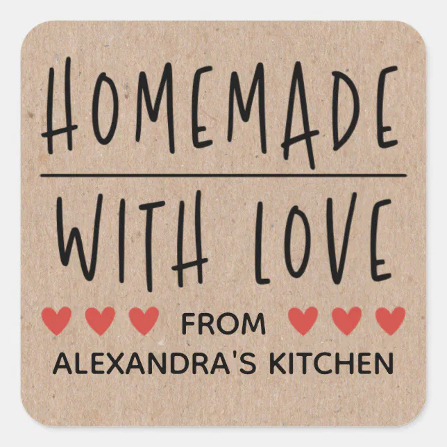 Personalized Kraft Homemade With Love Square Sticker Zazzle