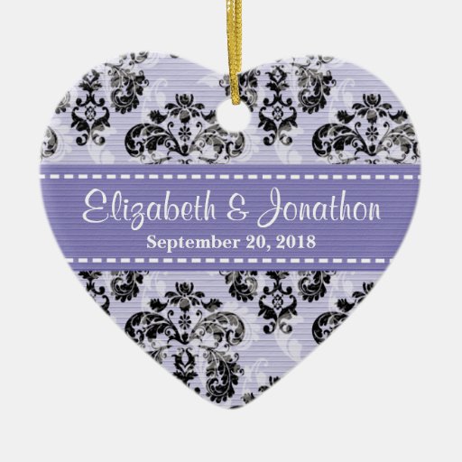 Personalized Lavender and Black Damask Wedding Fav Christmas Ornament