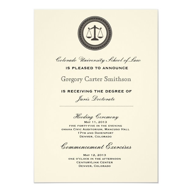 Personalized Law School Graduation Announcements (front side)