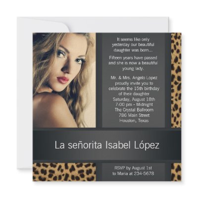 Personalized Leopard Photo Quinceanera Invitations by Champagne_N_Caviar