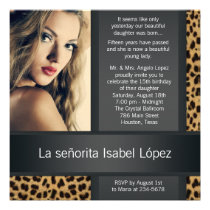 Personalized Leopard Photo Quinceanera invitations