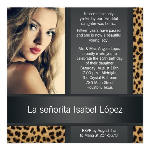 Personalized Leopard Photo Quinceanera Invitations