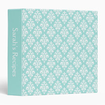 Personalized Light Aqua Damask Recipe Binder