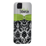 Personalized Lime, Black, Silver Damask iPhone 4 Case