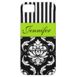 PERSONALIZED LIME GREEN, BLACK DAMASK STRIPED iPhone 5 CASE