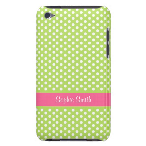 Personalized Lime Green Polka Dots iPod Touch Case