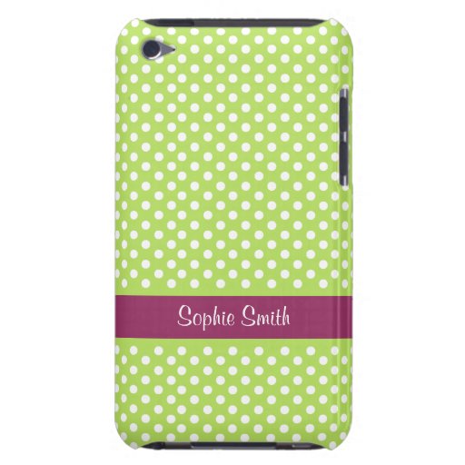 Personalized Lime Green Polka Dots iPod Touch Case