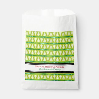 Personalized Lime Green White Christmas Trees Favor Bags