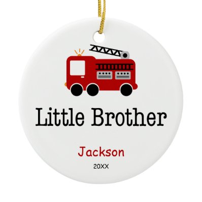 Personalized Little Brother Red Fire Truck Ornament