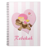 Personalized Love Horseriding Pink Stripes Spiral Note Book