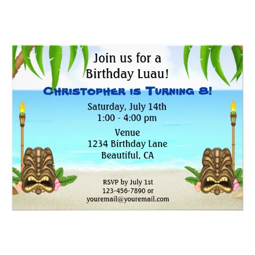 Personalized Luau Birthday Invitation for Boys