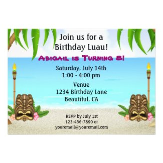 Personalized Luau Birthday Invitation for Girls