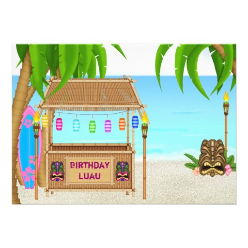 Personalized Luau Birthday Invitation for Girls (front side)