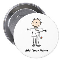 Personalized Male Stick Figure Nurse  Button