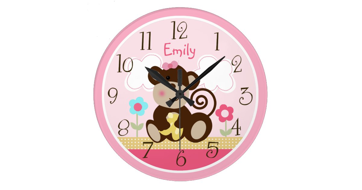 Personalized Melanie Monkey Girl Nursery Clock Zazzle