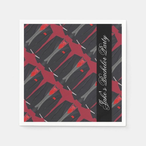Personalized Men's Black Suit & Red Tie Napkins Standard Cocktail Napkin