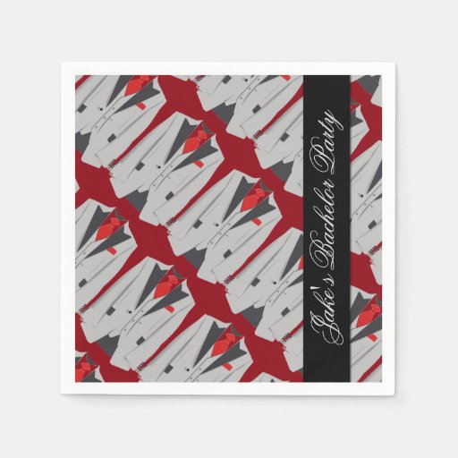 Personalized Men's Grey Suit & Red Tie Napkins Standard Cocktail Napkin