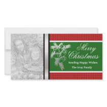 Personalized Merry Christmas Silver Bells Green Photo Cards