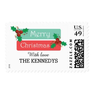 Personalized Merry Christmas Stamps|Holly Berries Postage