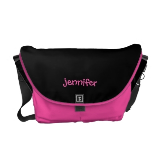 Personalized Messenger Bag, Any Name, Pink & Black