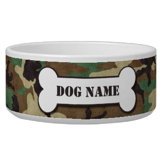 Personalized Military Woodland Camouflage Dog Bowl