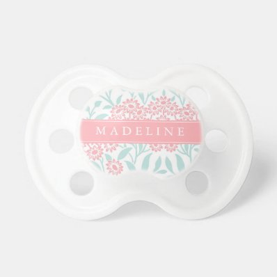 Personalized Mint and Coral Floral Pattern BooginHead Pacifier