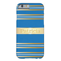 Personalized Modern Blue And Gold Stripes Pattern Barely There iPhone 6 Case
