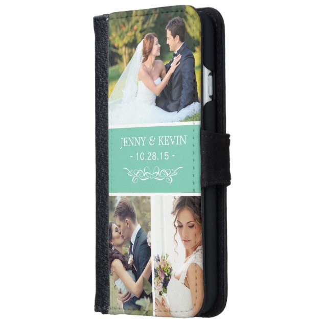 Personalized Modern Wedding Photo Collage iPhone 6 Wallet Case