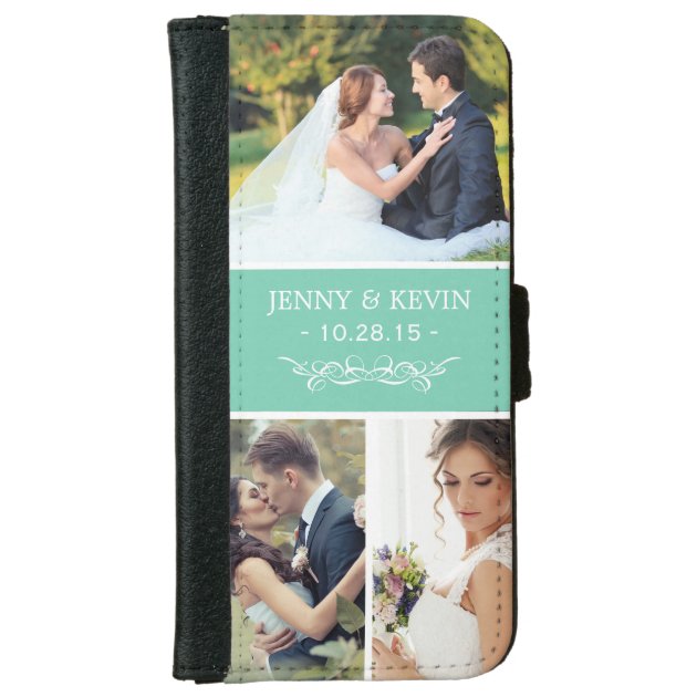 Personalized Modern Wedding Photo Collage iPhone 6 Wallet Case