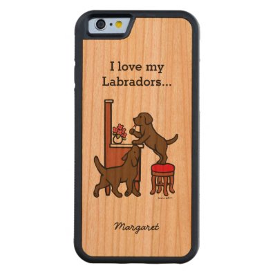 Personalized Mom's Chocolate Lab Duo Carved® Cherry iPhone 6 Bumper Case
