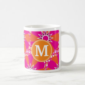 Personalized Mongram Pink Orange Floral Pattern Mugs