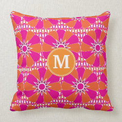 Personalized Mongram Pink Orange Floral Pattern Pillow