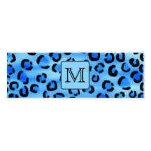 Personalized Monogram, Blue Leopard Print Pattern. Business Card Templates