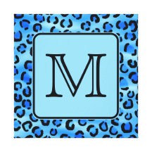 Personalized Monogram, Blue Leopard Print Pattern. Canvas Print