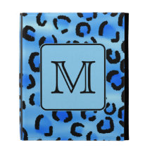 Personalized Monogram, Blue Leopard Print Pattern. iPad Folio Case